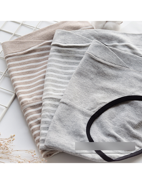 Fashion Gray Stripes + Khaki Stripes + Gray Low-waist Cotton Belly Lift Seamless Large Size U-shaped Maternity Panties