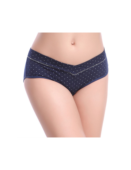 Fashion Navy Blue Wavelet Point Low-rise Cotton Seamless Large Size U-shaped Maternity Panties