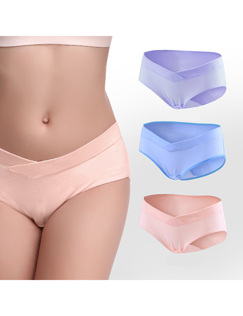 Fashion Skin + Blue + Purple Large Size U-shaped Pregnant Womens Underwear (three Packs)