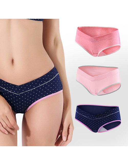 Fashion Watermelon Red + Gray Powder + Pink Edge Navy Blue Dots Large Size U-shaped Pregnant Womens Underwear (three Packs)