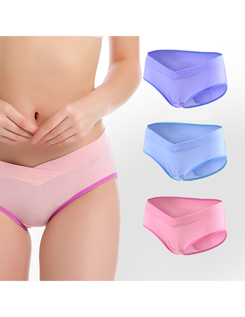 Fashion Purple Purple Edge + Crystal Blue + Rose Pink Large Size U-shaped Pregnant Womens Underwear (three Packs)