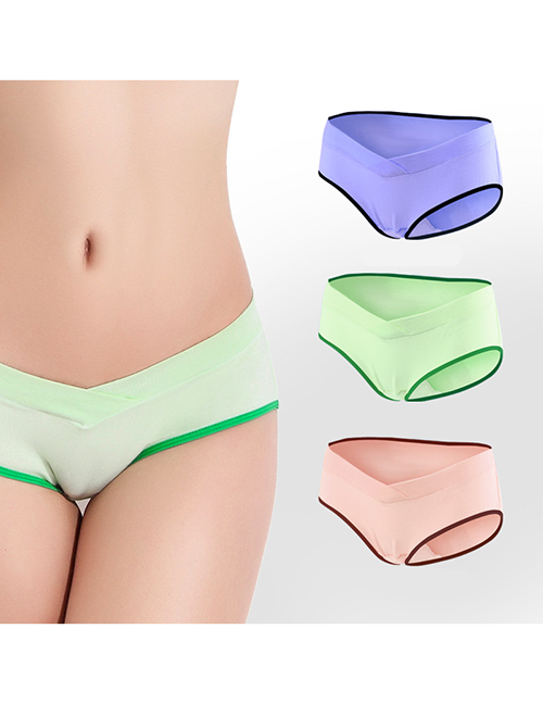 Fashion Purple Black Edge + Apple Green + Brown Skin Large Size U-shaped Pregnant Womens Underwear (three Packs)