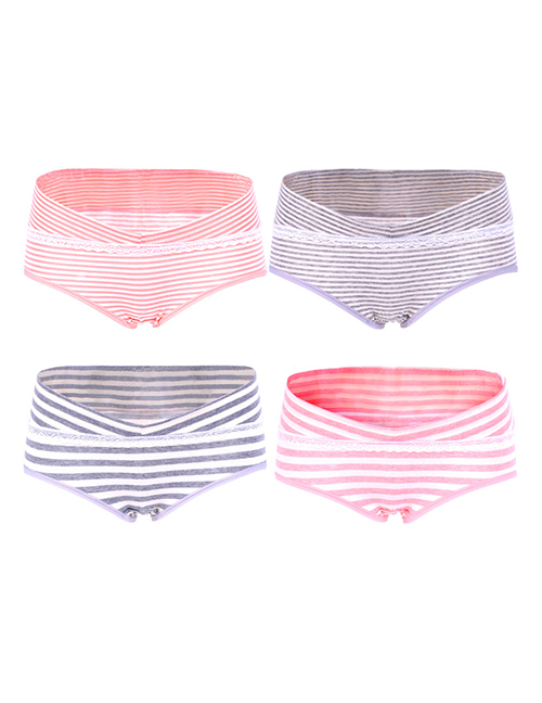 Fashion Thick And Thin Stripes Series Combination (four Packs) Low-waist Belly Lift Without Trace Large Size U-shaped Maternity Underwear