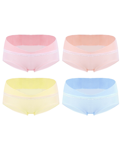 Fashion Skin Powder Blue Yellow (four Packs) Low-waist Belly Lift Without Trace Large Size U-shaped Maternity Underwear