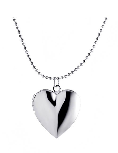 Fashion Silver Color Mercerized Peach Heart Photo Box Necklace