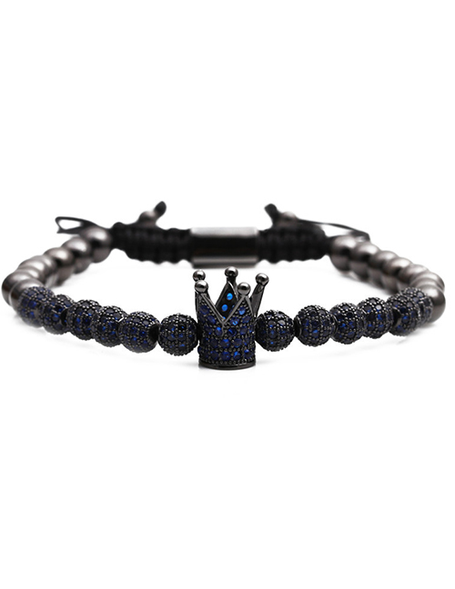 Fashion Blue Zirconium Strong Black Crown Roman Alphabet Micro-inlaid Zircon Crown Braided Adjustable Bracelet