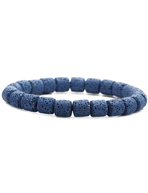 Fashion Dark Blue Geometric Volcanic Stone Beaded Elastic Bracelet