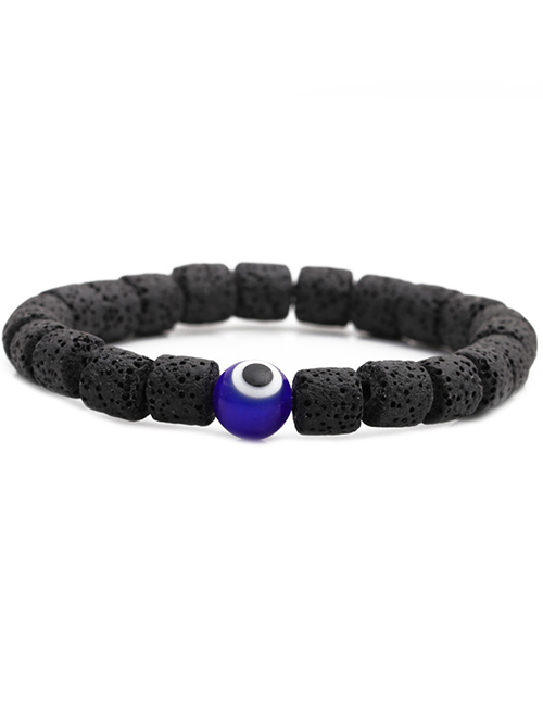 Fashion Black Volcanic Stone Blue Geometric Volcanic Stone Beaded Eye Elastic Bracelet
