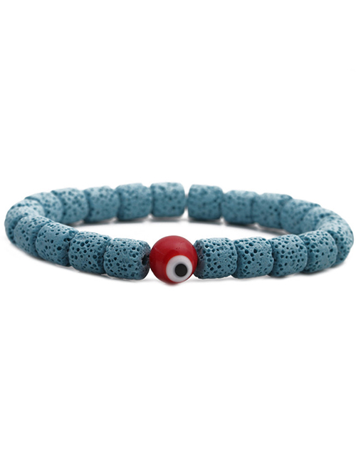 Fashion Blue Volcanic Stone Red Geometric Volcanic Stone Beaded Eye Elastic Bracelet