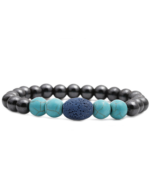Fashion Blue Volcano Gallstone Turquoise Geometric Volcanic Stone Beaded Bracelet