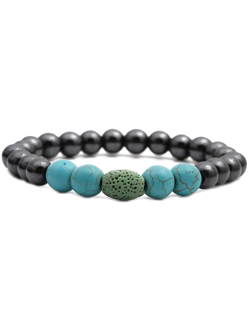 Fashion Green Volcano Gallstone Turquoise Geometric Volcanic Stone Beaded Bracelet