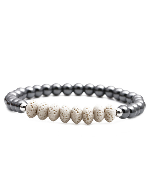 Fashion White Volcanic Stone Abacus Beads Gallstone Volcanic Stone Abacus Beaded Elastic Bracelet