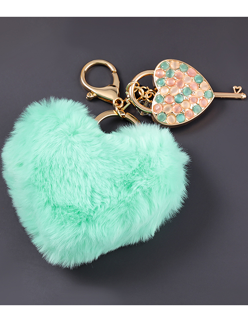 Fashion Green Alloy Diamond Love Lock Hair Ball Keychain Pendant
