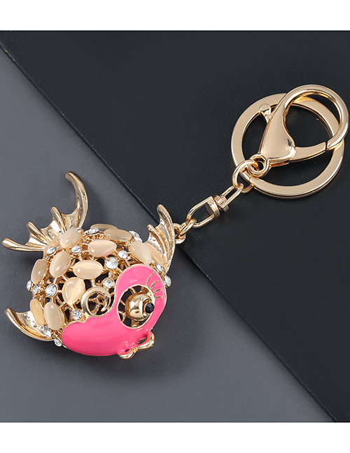Fashion Rose Red Alloy Dripping Oil Diamond Tropical Fish Keychain Pendant