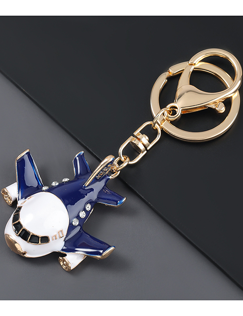 Fashion Blue Alloy Oil Drop Diamond Aircraft Keychain Pendant