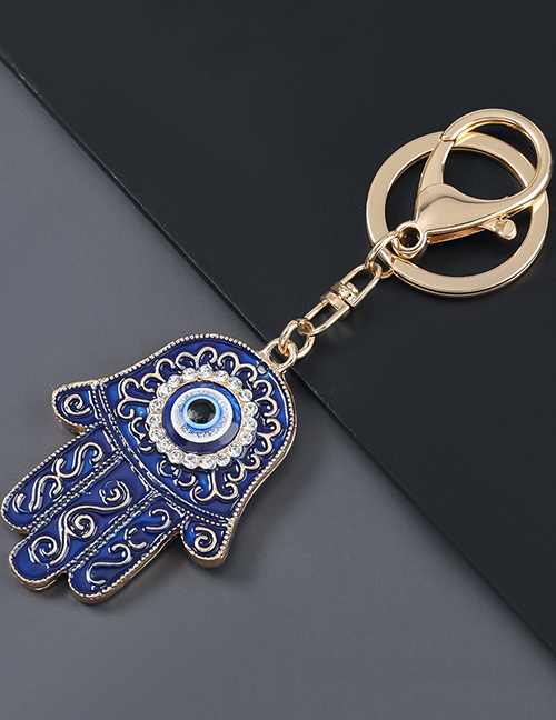Fashion Blue Alloy Oil Drop Diamond Palm Eye Keychain Pendant