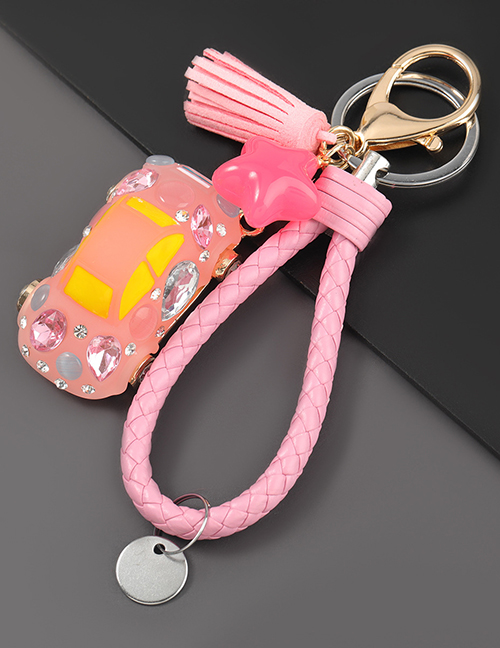 Fashion Pink Alloy Resin Diamond Car Keychain Pendant