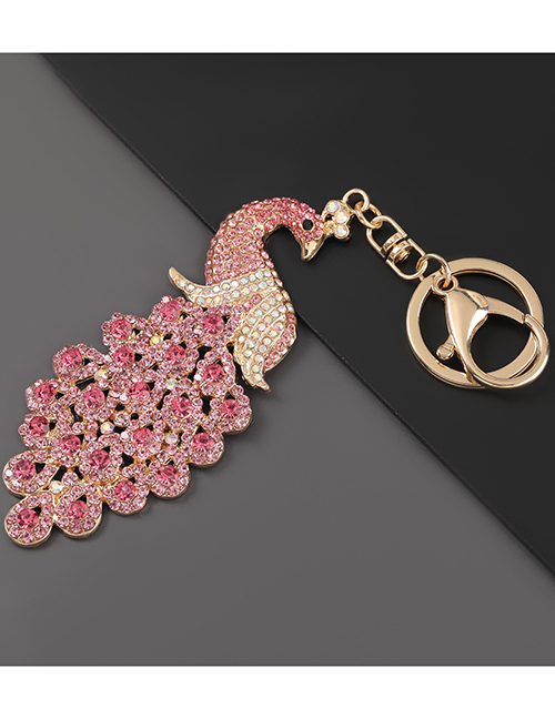 Fashion Pink Alloy Diamond Peacock Keychain Pendant