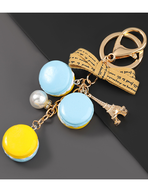 Fashion Blue Yellow Alloy Multilayer Resin Macaron Keychain Pendant