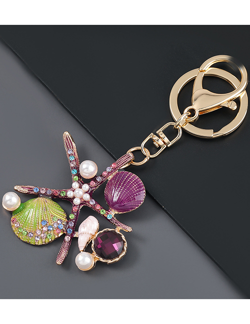 Fashion Purple Alloy Diamond Pearl Starfish Shell Keychain Pendant