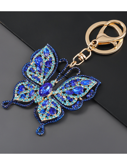 Fashion Blue Alloy Diamond Butterfly Keychain Pendant
