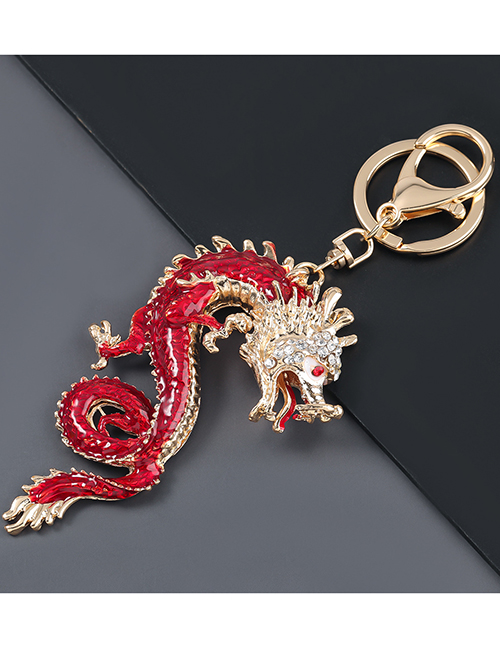 Fashion Red Alloy Oil Dripping Diamond Flying Dragon Keychain Pendant
