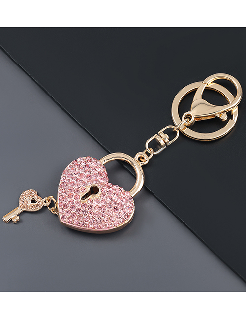 Fashion Pink Alloy Diamond Love Key Lock Keychain Pendant