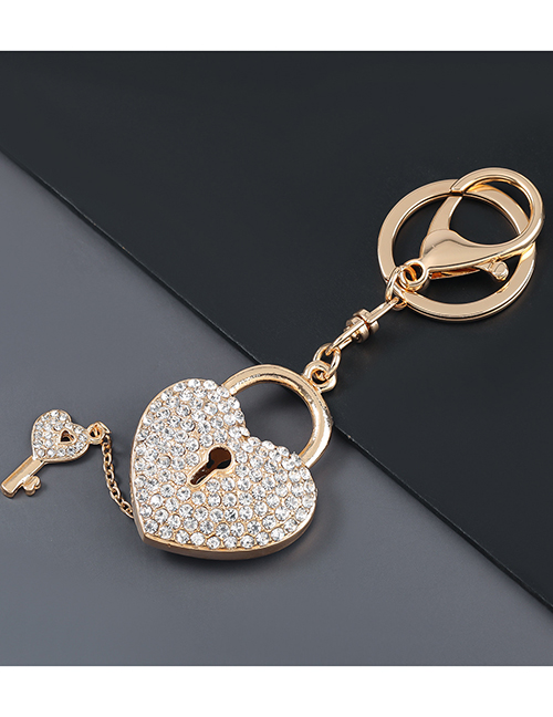 Fashion White Alloy Diamond Love Key Lock Keychain Pendant