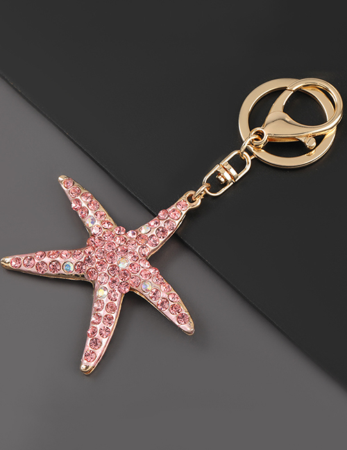 Fashion Pink Alloy Diamond-studded Starfish Keychain Pendant
