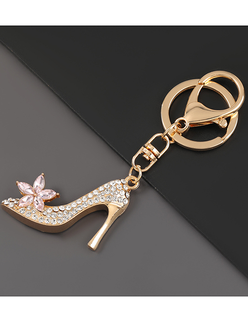 Fashion Pink Alloy Diamond Flower High Heels Keychain Pendant