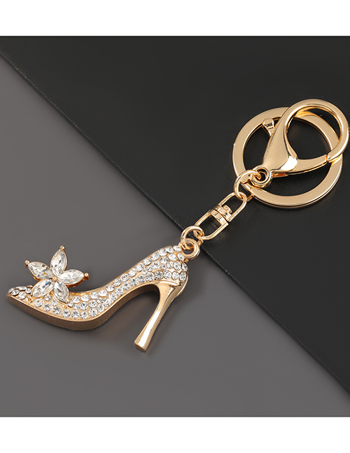 Fashion White Alloy Diamond Flower High Heels Keychain Pendant