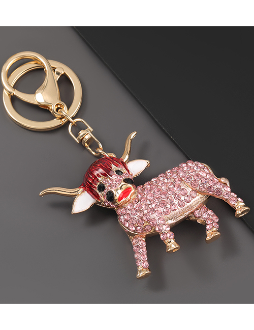 Fashion Pink Alloy Diamond-studded Cow Keychain Pendant