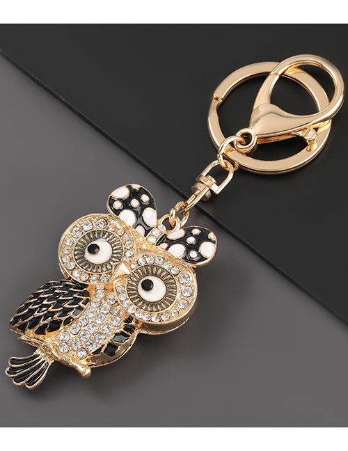 Fashion Black Alloy Diamond Owl Keychain Pendant