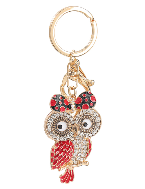 Fashion Red Alloy Diamond Owl Keychain Pendant