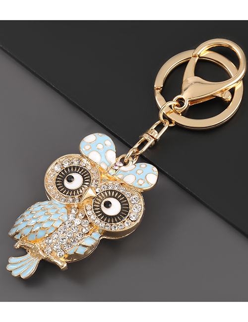 Fashion Sky Blue Alloy Diamond Owl Keychain Pendant