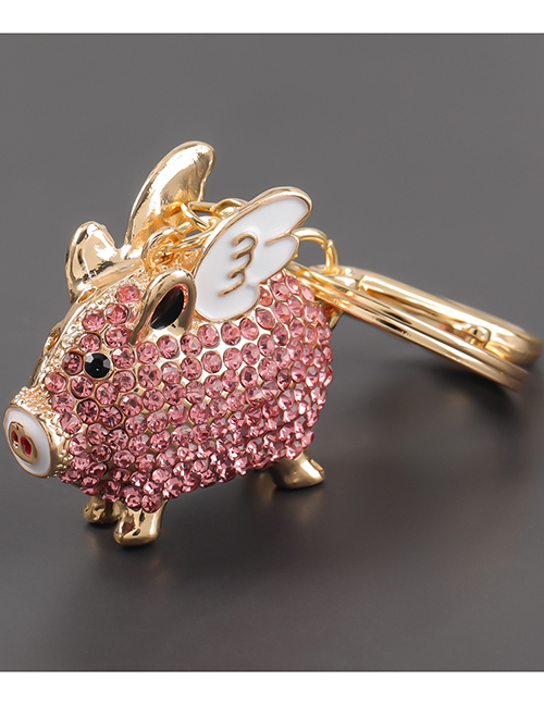 Fashion Pink Alloy Diamond Wings Flying Piggy Keychain Pendant