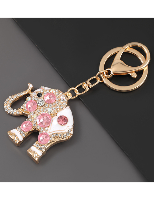 Fashion Pink Alloy Oil Dripping Diamond Elephant Keychain Pendant