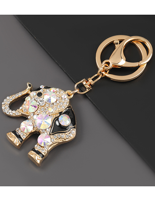 Fashion Ab Color Alloy Oil Dripping Diamond Elephant Keychain Pendant
