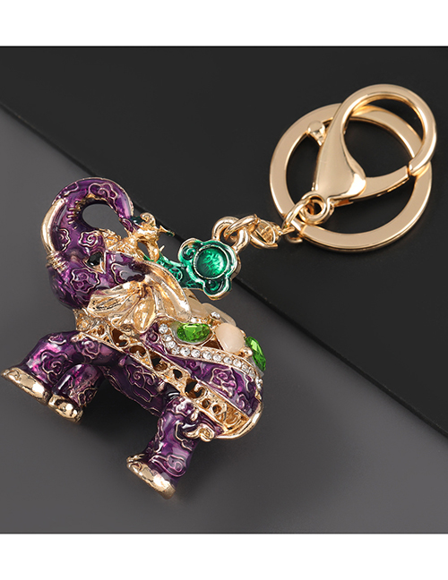 Fashion Purple Alloy Oil Dripping Diamond Elephant Keychain Pendant