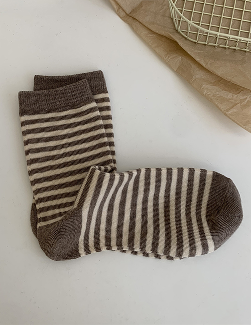 Fashion Light Brown Striped Cotton Socks