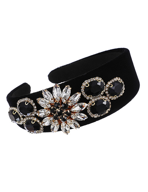 Fashion Black Fabric Alloy Diamond-studded Flower Headband