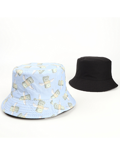 Fashion Light Blue Dollar Print Double-sided Fisherman Hat