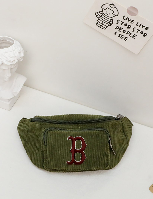 Fashion Green Corduroy Alphabet Embroidery Thread Childrens Crossbody Chest Bag