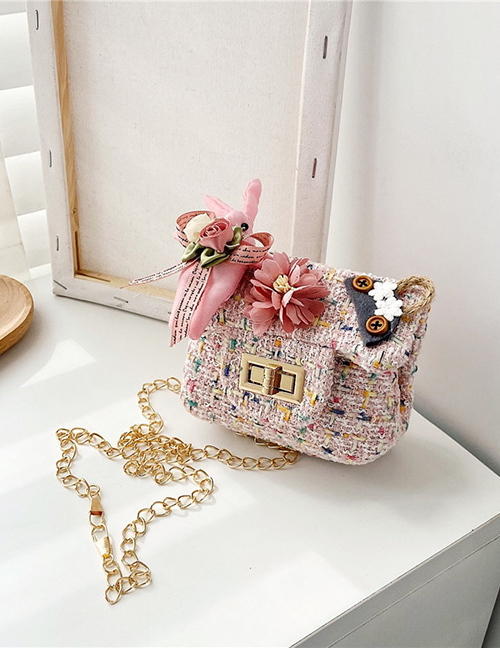 Fashion One Pink Childrens Shoulder Messenger Bag With Chain Lock Flap Flower