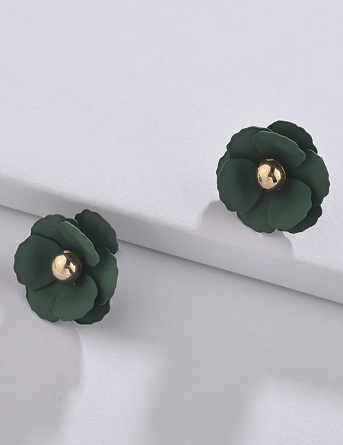 Fashion Dark Green Painted Flower Alloy Earrings