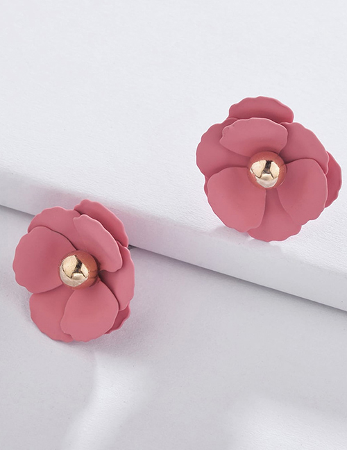Fashion Rose Red Painted Flower Alloy Earrings
