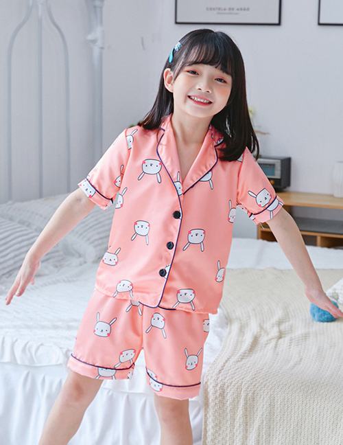Fashion Foundation Bunny Printed Single-breasted Childrens Pajamas Short-sleeved Shorts Set