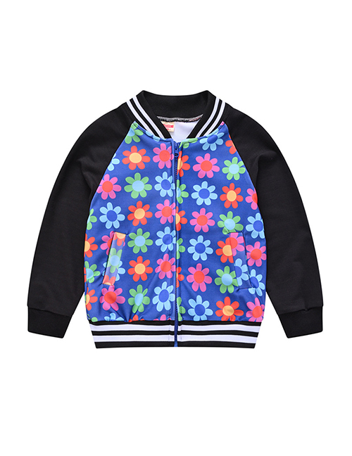 Fashion Colored Flowers Printed Contrast Stitching Childrens Jacket