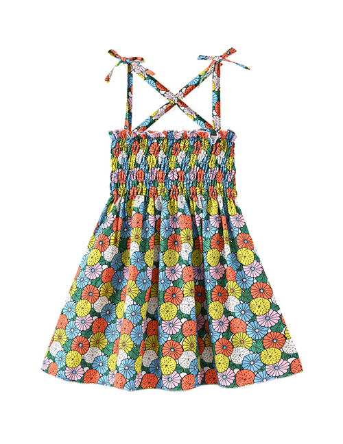 Fashion Color Mixing Sleeveless Flower Print Contrast Color Childrens Sling Dress