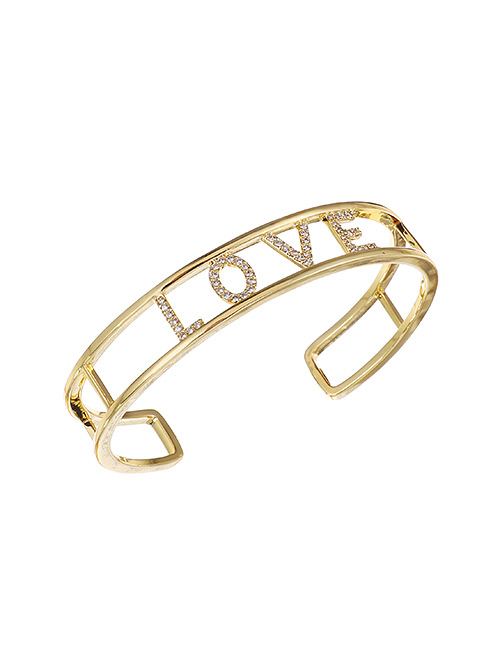 Fashion Golden Copper Inlaid Zircon Letter Love Bracelet